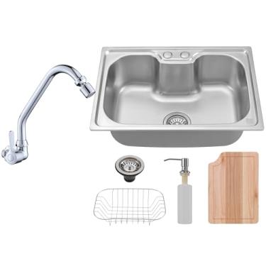 Imagem de HOLTTER Kit Cuba Gourmet Inox Com Tábua Mais Torneira Conjunto Cuba Torneira Cuba de Embutir ou Sobrepor com Acessórios Cuba Aço Inox Torneira Gourmet Cromada Torneira para Cozinha (Parede)