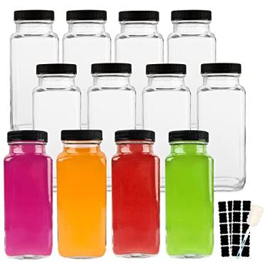 Imagem de HINGWAH Garrafas de vidro de 240 ml, conjunto de 12 garrafas de água de vidro vintage com tampas, ótimo para armazenar sucos, leite, bebidas, kombucha e mais (etiquetas e escova de esponja incluídos)