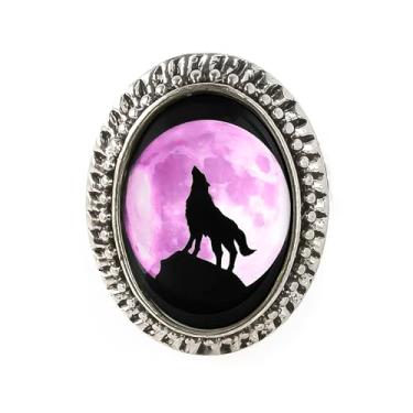 Imagem de Anel de lua com silhueta de lobo, pulseira ajustável de prata ou bronze antigo, bijuteria oval feita à mão - 23, Adjustable, Metal, Sem pedra preciosa