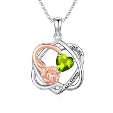 Imagem de WYDDO Colar de pedra de nascimento para mulheres, colar de coração infinito, pingente de flor rosa para mãe, joia de pedra de nascimento para a família, presente de aniversário de aniversário para