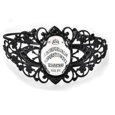 Imagem de Pulseira de placa Ouija de filigrana vitoriana, liga metálica ajustável, estilo gótico de Halloween, disponível em bronze antigo, prata, preto, 45-CB, Adjustable, Vidro, Sem Pedra Preciosa