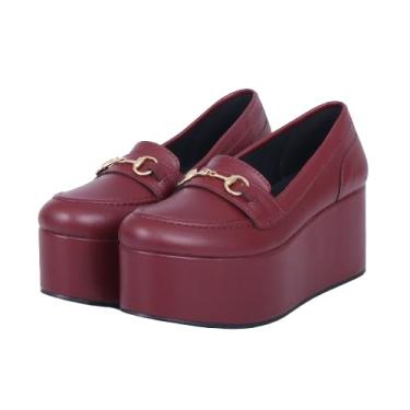 Imagem de Sapato Feminino Clog Fechado Salto Plataforma Bico Redondo Com Fivela (Marsala, BR, Adulto, Numérico, 35)