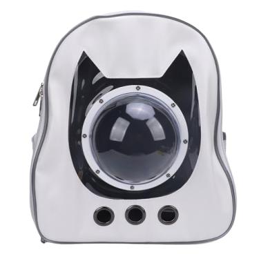 Imagem de Luocute Porta-mochilas para Gatos Porta-animais de Couro PU de Grande Espaço Com Orifícios de Ventilação Inovadores Mochila Bolha para Gatos Aprovada Pela Companhia Aérea para Viagens e (Branca)