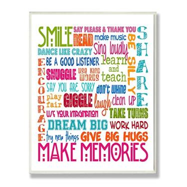 Imagem de The Kids Room by Stupell Placa de parede retangular arco-íris Smile Make Memories, 28 x 1,2 x 38 cm, feita com orgulho nos EUA