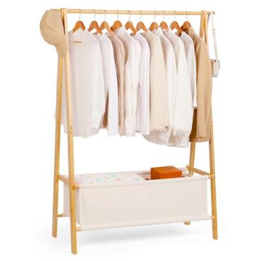 Imagem de Relquorax Arara de roupas de bambu com caixa de armazenamento, rack de roupas extra grande portátil, guarda-roupa dobrável para entrada e quarto de cama (G)