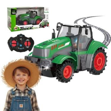 Imagem de Carrinho Trator Controle Remoto Agrícola Infantil Verde Com Bateria Recarregável USB Presente Brinquedo 4x4 Kizumba