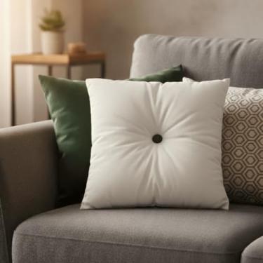 Imagem de Almofada Decorativa de Luxo para Sofá, 45x45cm, Enchimento Incluso, Diversos Tons, Botão Central, para Sala e Quarto (Palha)