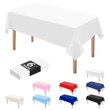 Imagem de DaiUni 6 peças de toalhas de mesa descartáveis de plástico branco para festas 137 x 274 cm, toalhas de mesa retangulares de plástico para festas