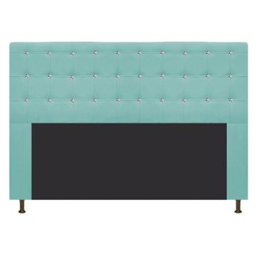Imagem de Cabeceira Dama 195Cm King Size Com Strass Suede Azul Tiffany