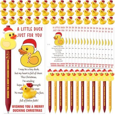 Imagem de Ctosree 50 conjuntos de canetas de pato, presentes incluem 50 canetas esferográficas de pato, chapéu de Papai Noel, 50 mini patos de resina com 50 cartões de felicitações inspiradores, presentes de