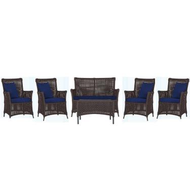 Imagem de Jogo Sofá 4 Poltronas E Mesa Igapó Preta E10 Trama  Marrom