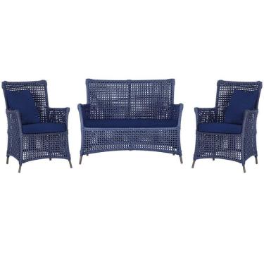 Imagem de Jogo Sofá E 2 Poltronas Igapó Alumínio Marrom E10 Trama Azul