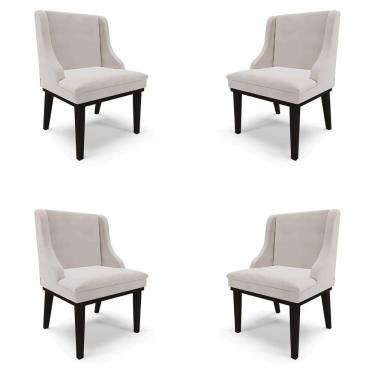 Imagem de Kit 4 Cadeiras Decorativas Sala De Jantar Base Fixa De Madeira Firenze Veludo Cinza/preto