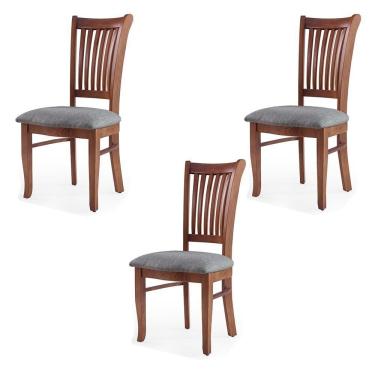 Imagem de Kit 3 Cadeiras Jantar Bakeri Linho Cinza/Imbuia