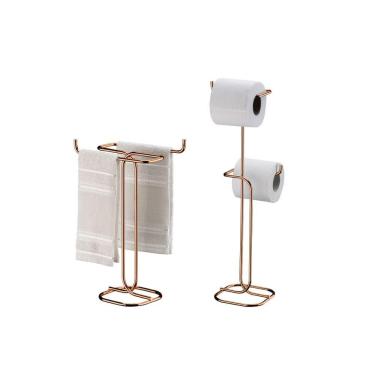 Imagem de Kit Banheiro Rosé Gold Future Porta Papel Higiênico Chao Porta Toalha De Bancada