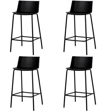 Imagem de Kit 4 Banquetas Ipanema Alta Fratini 96 Cm (altura) Em Poliuretano (pu) Base Em Aço Preto