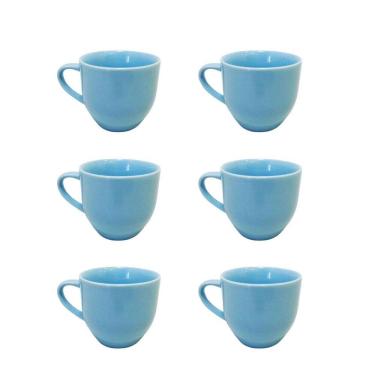Imagem de Kit 6 Xicaras Ceramica De Cha Azul 170Ml Com Suporte