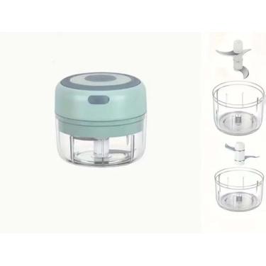 Imagem de Mini cortador de alimentos, espremedor de alho elétrico, carregamento USB, moedor elétrico de vegetais, operação com uma mão, fácil de limpar (verde, 100 ml e 250 ml)