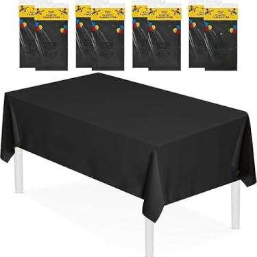 Imagem de 3 toalhas de mesa de plástico preto, toalhas de mesa retangulares descartáveis à prova d'água, adequadas para aniversários de casamento e decorações de festa de formatura.