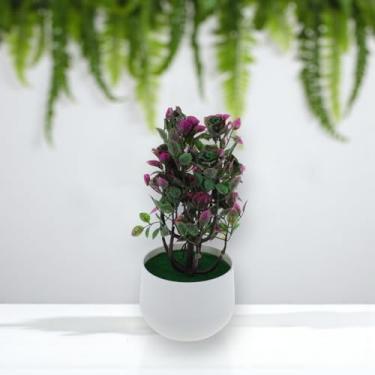 Imagem de Generic 1 peça de plantas artificiais, 12 peças, árvore, rosa, arranjo artificial em vaso, plástico, roxo, 9 x 9 x 23 cm