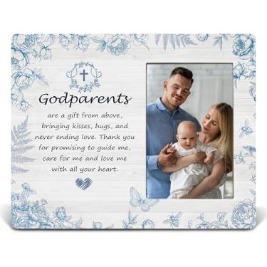 Imagem de APJYM Molduras florais azuis para padrinhos 10 x 15 cm, presentes para pais de Deus, presentes de pedido de madrinha e padrinho, porta-retratos de agradecimento aos padrinhos