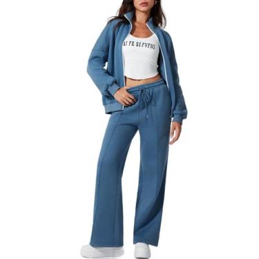 Imagem de Sweat Set Aleumdr para mulheres, moletom de duas peças, azul, XL