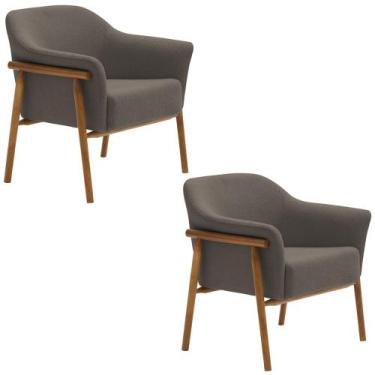 Imagem de Kit 02 Poltronas Luna Base Madeira Bouclé Marrom - Nexta Casa, Marrom
