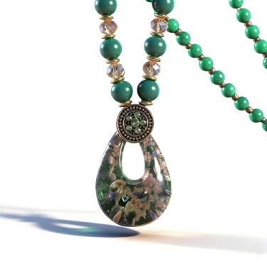 Imagem de Zurlcdye Colar feminino de esmeralda, longo, elegante, boêmio, strass, pedras preciosas, contas verdes, joia de esmeralda, bijuteria, Zinco, Sem Pedra Preciosa