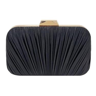 Imagem de Aovtero Bolsa clutch feminina para noite, casamento, formal, festa, noiva, plissada, cintilante, com corrente, Preto escuro