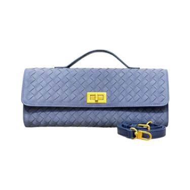 Imagem de Bolsa clutch de camurça tecida para mulheres – Bolsa tiracolo ou de ombro para noite, casamentos, festas, encontros noturnos e eventos formais, Azul, Medium