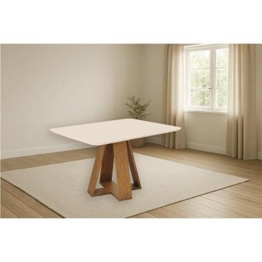 Imagem de Mesa Multiuso Cozinha Kiara C- Tampo Madeirado C- Vidro Curvo 120x90cm Freijo-off White - Dj Móveis