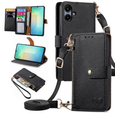 Imagem de Furiet Capa carteira para Samsung Galaxy A06 5G bolso com zíper bolsa com alça de pulso, suporte de couro PU flip fólio porta-cartões acessórios capa para celular Ao6 A 06 4G LTE mulheres meninas