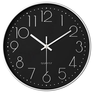 Imagem de Relógio de parede 12 sem tique-taque, quartzo silencioso, números grandes, design redondo para casa ou escritório, branco + preto