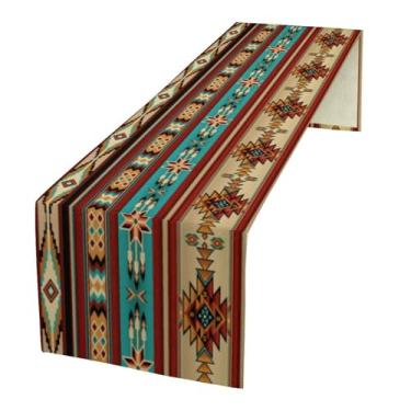Imagem de Caminho de mesa asteca, vintage sudoeste étnico geométrico tridicional corredor de mesa para cozinha, casa de fazenda, festa de casamento, jantar de férias, casa, 33 x 228 cm