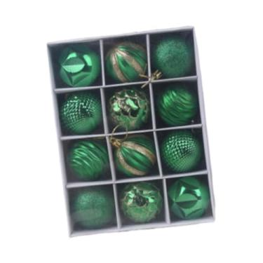Imagem de Nishiyuenyi Conjunto de 12 enfeites de Natal para pendurar na árvore, com lâmpadas de 6 cm (2,36"), ideais para decoração de casa e aniversários, Verde