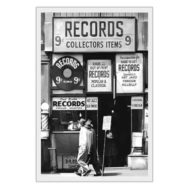 Imagem de Pôster de loja de itens de colecionador de discos vintage preto e branco arte de parede arte de parede disco de vinil música popularidade impressão formal pintura para casa quarto dormitório decoração