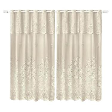 Imagem de Cortina de Renda para Cozinha, Modelo Tulipas, Branca, 1,3 x 2 Metros com Bandô de 30cm