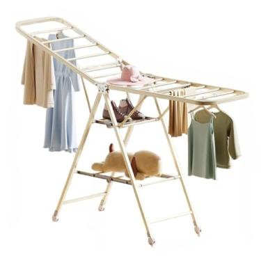 Imagem de Varal de Roupas 1,8m 3 Andares Aço Carbono Dobrável com Rodízios Tipo Asa para Uso Doméstico(Bege)