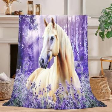 Imagem de Cobertor de cavalo roxo decoração de animal aconchegante cobertor de flanela de pelúcia super macio presente para crianças, adultos, homens, mulheres, flanela ultra quente e leve, 127 x 101 cm