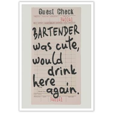 Imagem de Bartender Was Cute Would Drink Here Again Posters Trendy Preppy Black and White Canvas Wall Art Guest Check Prints Painting For Bar Cart Home Bedroom Dorm Wall Decor 30 x 40 cm Sem moldura