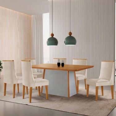 Imagem de Mesa De Jantar Diane-6 Cadeiras Lisboa Moderna Veludo Creme