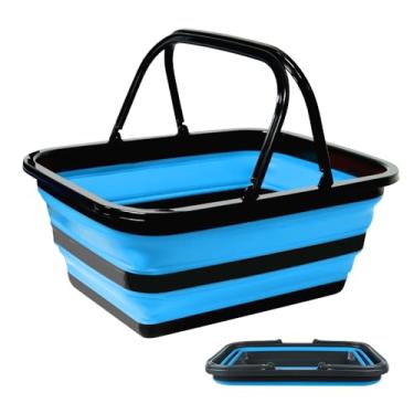 Imagem de Monozuki Cesta de piquenique dobrável de 15 litros/15 l com alça para limpeza, acampamento, essenciais, economia de espaço, balde portátil para acampamento (azul)