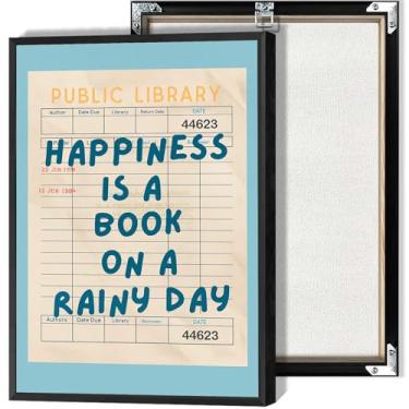 Imagem de Happiness Is A Book On A Rainy Day Posters Reading Lovers Canvas Wall Art Impressões engraçadas para sala de estar quarto decoração de parede de casa 30 x 40 cm sem moldura