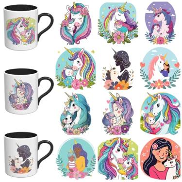 Imagem de Elewins 12 peças de papel de transferência UV DTF para Dia das Mães adequado para canecas, cadernos, computadores, mesas e cadeiras, etc. Papel de transferência UV DTF (unicórnio do dia das mães)