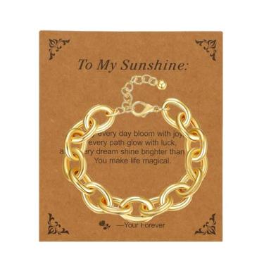 Imagem de Warmhope Pulseira feminina banhada a ouro 14 quilates com elos cubanos de aço inoxidável grosso duplo anel punk joia ajustável streetwear presente estilo cidade acessórios multicamadas, universal size