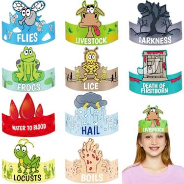 Imagem de Fancy Land 30 Pcs Passover Ten Plagues Paper Crowns Hats for Kids Passover Crafts Pesach Party Favors Gifts Decorations Kit