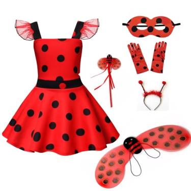 Imagem de Girls Ladybug Costume Ladybug Dress Polka Dots Dress Birthday Dress Up Halloween Costume for Girls (red polka dot,5T)
