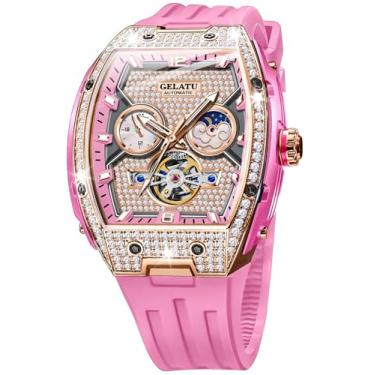 Imagem de OLEVS Relógio feminino ouro rosa diamante elegante relógio de pulso feminino aço inoxidável cerâmica pulseira de dois tons à prova d'água luminoso, L6016: pulseira rosa e mostrador Rold, Presente de