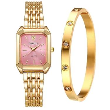 Imagem de Kchss Relógios femininos de pulso, pulseira de aço, relógio feminino casual, Ag. Ouro rosa + pulseira