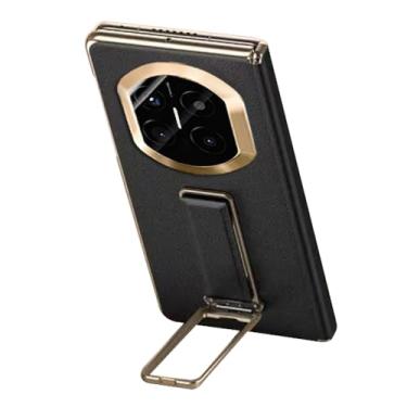 Imagem de FWYANZH Capa de couro para Huawei Mate X7, capa invisível com suporte de alça de pulso dobradiça para câmera à prova de choque, capa traseira de telefone luxuosa, preta, Mate X7